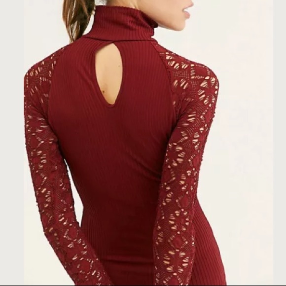 Free People Rib And Lace Turtleneck Top XS/S - Picture 2 of 12